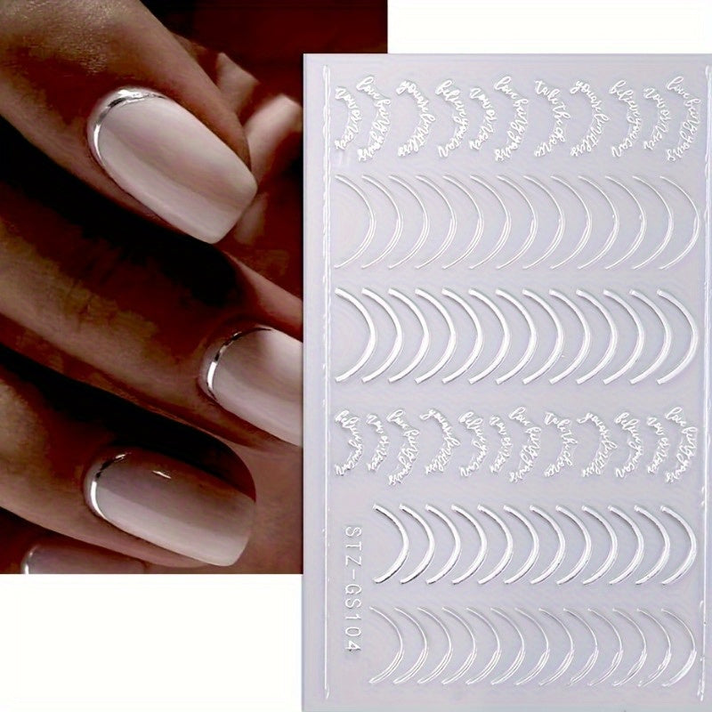 Adesivos de Unhas com Design de Linha Dourada e Prateada Em Espiral, Decoração de Unhas.