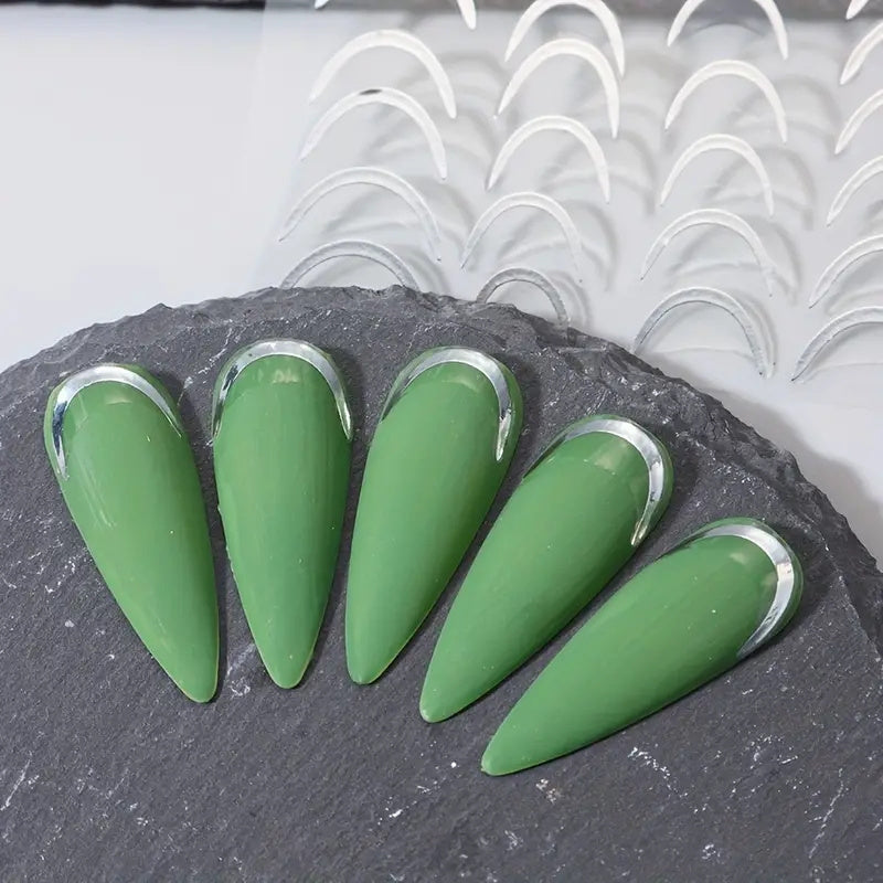 Adesivos De Unhas Francesas Em 3D - Decalques De Arte De Unhas Com Linhas Douradas E Prateada