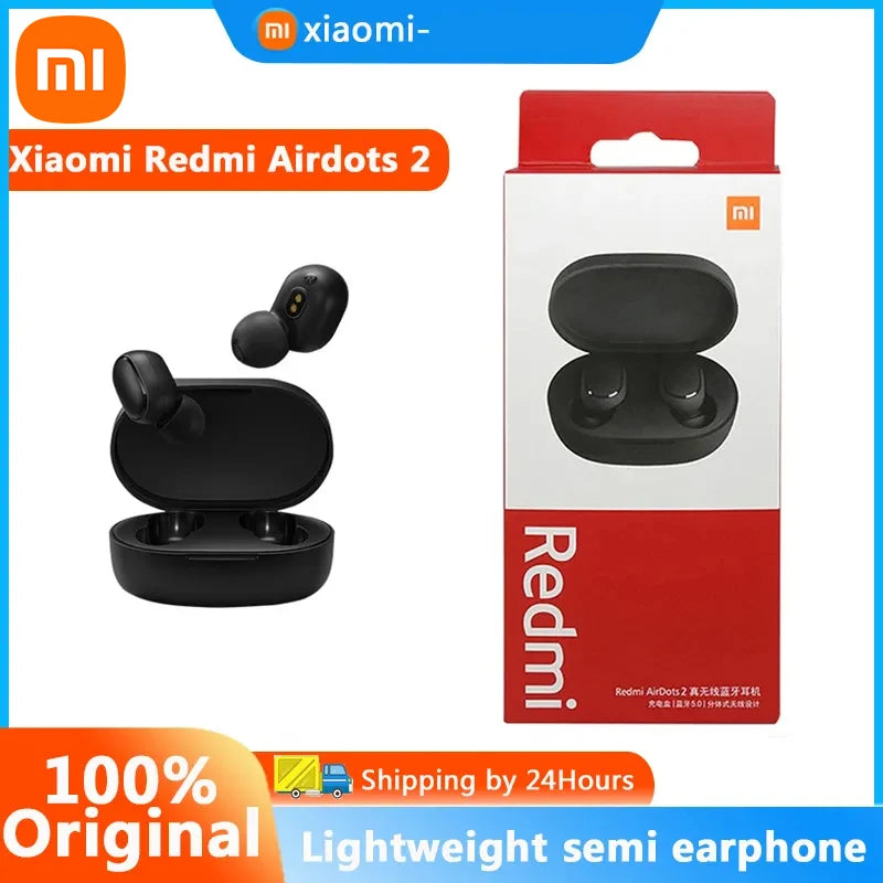 Original xiaomi redmi airdots 2 fone de ouvido tws sem fio bluetooth gaming headset controle ia mi fones para transporte da gota