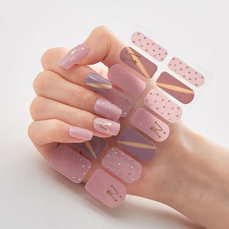 Adesivos de unhas estampados, tiras de unhas para mulheres, meninas, beleza completa, adesivos de alta qualidade para unhas